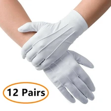 12 Pairs Marching Formal Honor Guard Parade Band Mittens White Working Gloves
