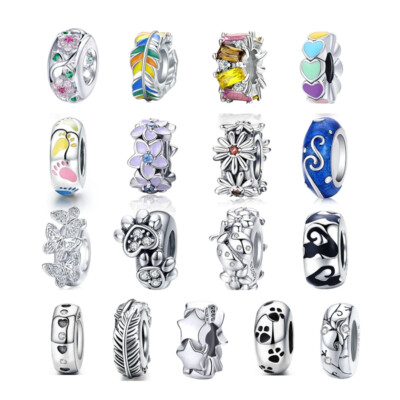 Charms Anhänger 925 Sterling Silber Katzen Fußabdrücke Blumen Charm Stopper Neu.