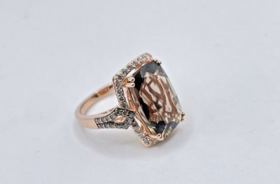Le Vian Natural Smoky Quartz Ring 1/2 ct tw Diamonds 14K Strawberry Gold size 7