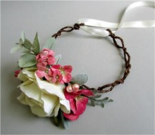 NEW Ivory Pink Silk Velvet Rose Hydrangea FLOWER CROWN Bridal Wedding Adjustable