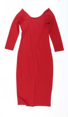 Oodji Damen-Bodycon aus roter Baumwolle Größe XS schulterfrei