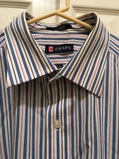 Chaps Mens XL 17-17.5. 34/35 Striped Blue White Pink Button Down Shirt EUC