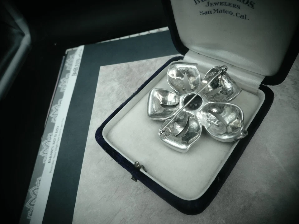 Judith Jack Sterling Silver Flower Pin Amethyst February Stone Marcasite Petals - Image 4 of 4