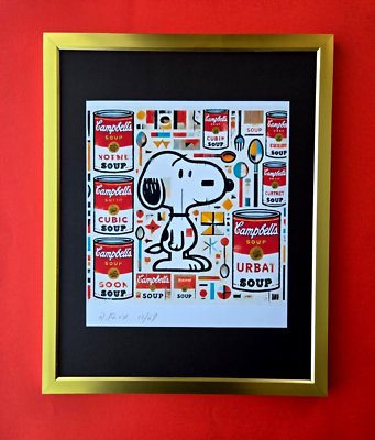 #ad 🔥 AIDAN FLUX Hand Signed Print Framed Scarce COA SNOOPY LIKES CAMPBELL#x27;S $149.00