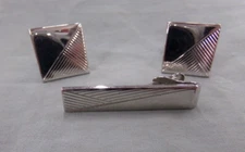 Vintage Men's Swank Silver Tone Cufflink & Tie Clip Set ~ EUC