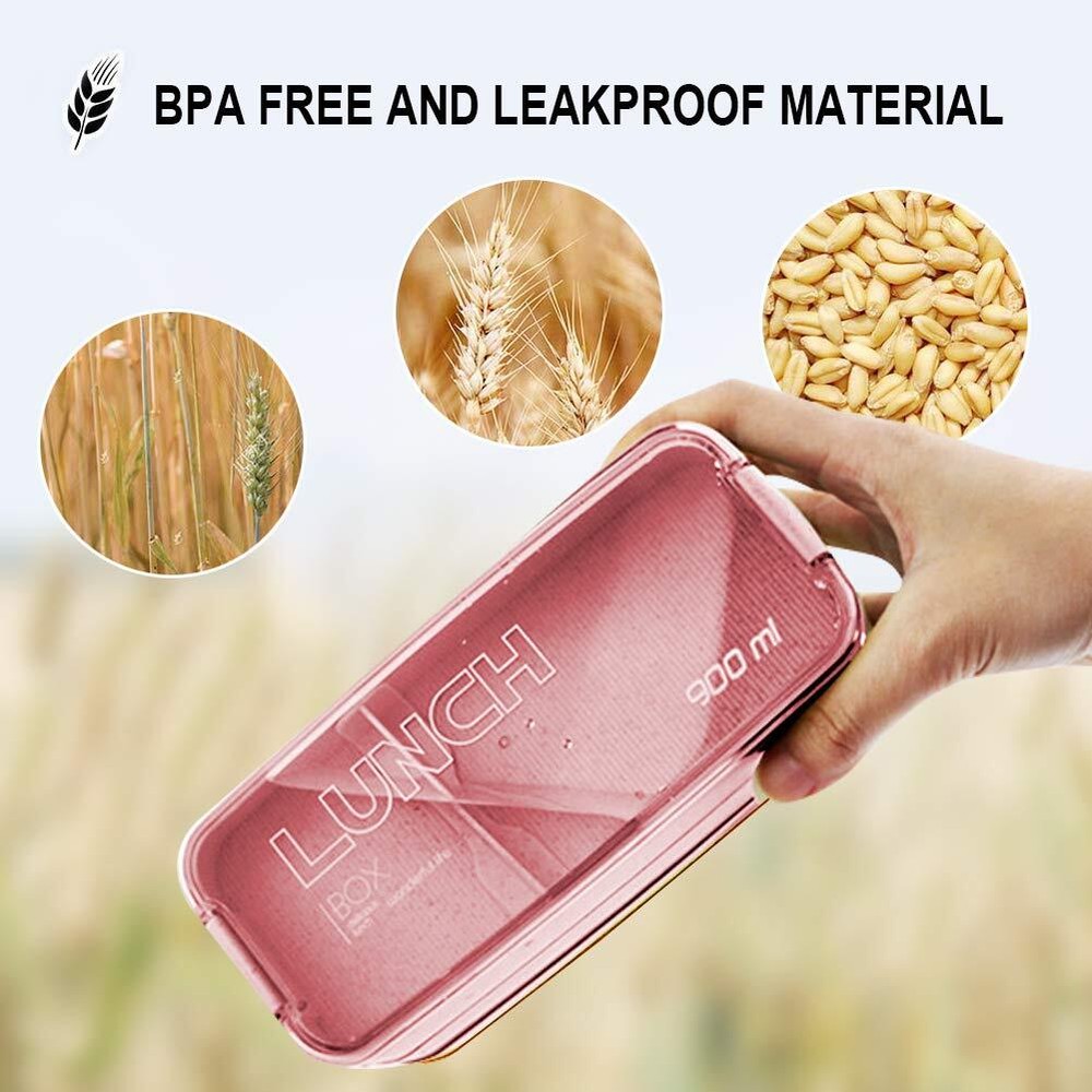 Stackable 3-in-1 Wheat Straw Bento Lunch Box for Adults Leakproof Compartments