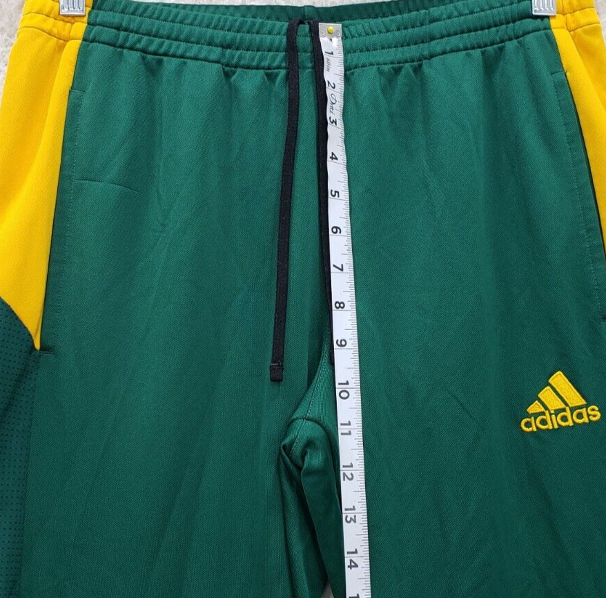 Adidas Pant Men Medium Green Yellow Polyester Drawstring Side Zip leg
