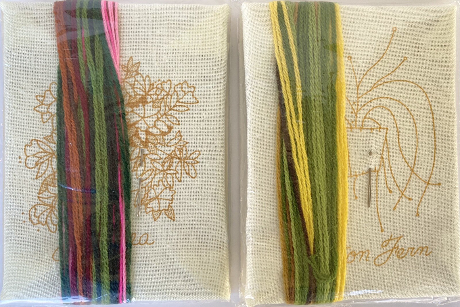 Jiffy Stitchery Boston Fern & Azalea Crewel Embroidery Kits Vintage 1990