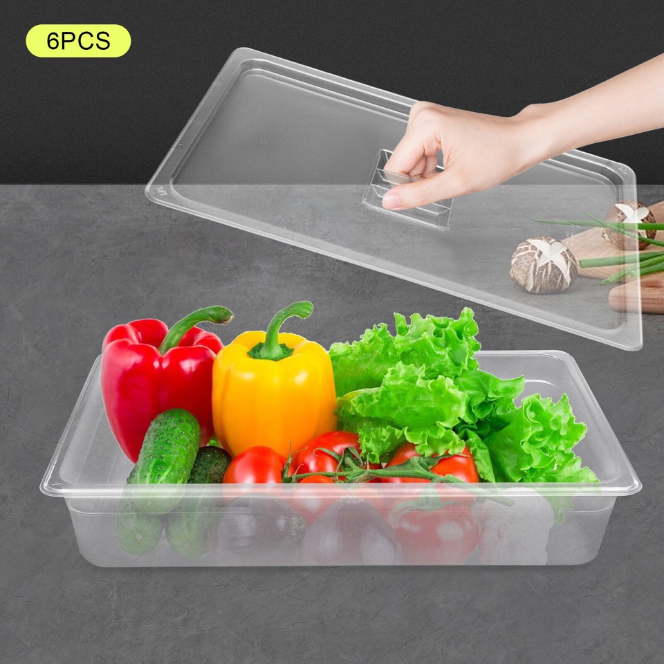 6pcs Commercial Buffet Food Storage Pan Container with Lid For Hotel