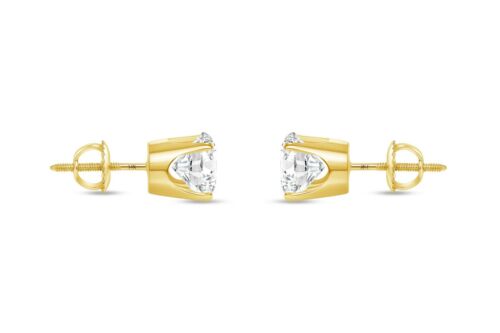 IGI E/VVS 2 Ct Round Lab Created Grown Diamond Earrings 14K Yellow Gold Crown - Picture 3 of 4