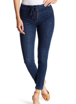 HIGH WAIST LACE-UP SKINNY JEANS SIZE 