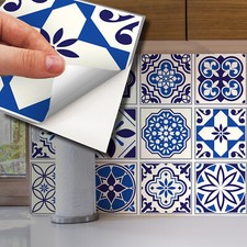 24pcs 6"x6" Spanish Moroccan Blue Peel and Stick Tiles Sticker Backsplash Decals