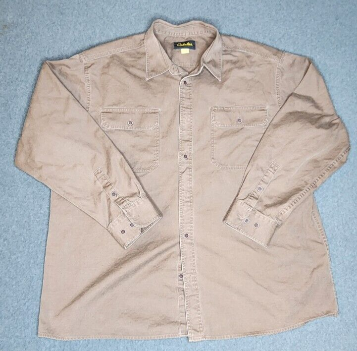 Cabelas rugged tan denim work shirt for outdoor jobs