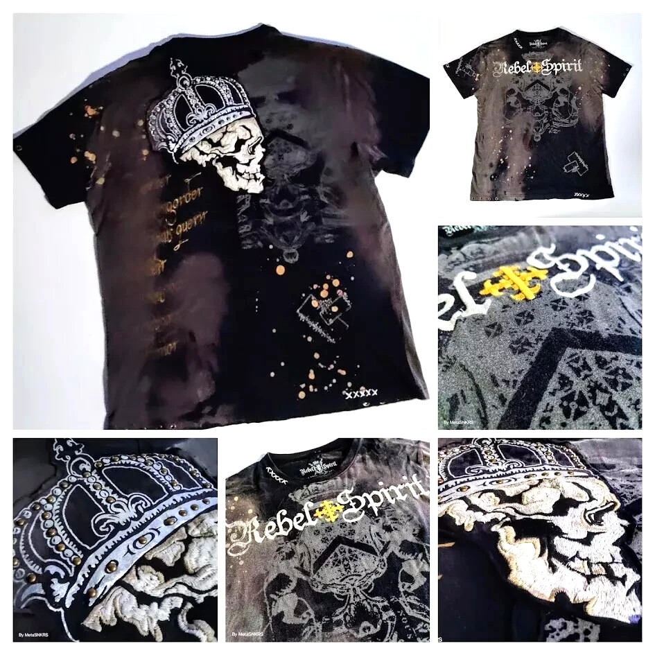 Rebel Spirit T Shirt Men's 2XL Black White Grey Gold Royal S