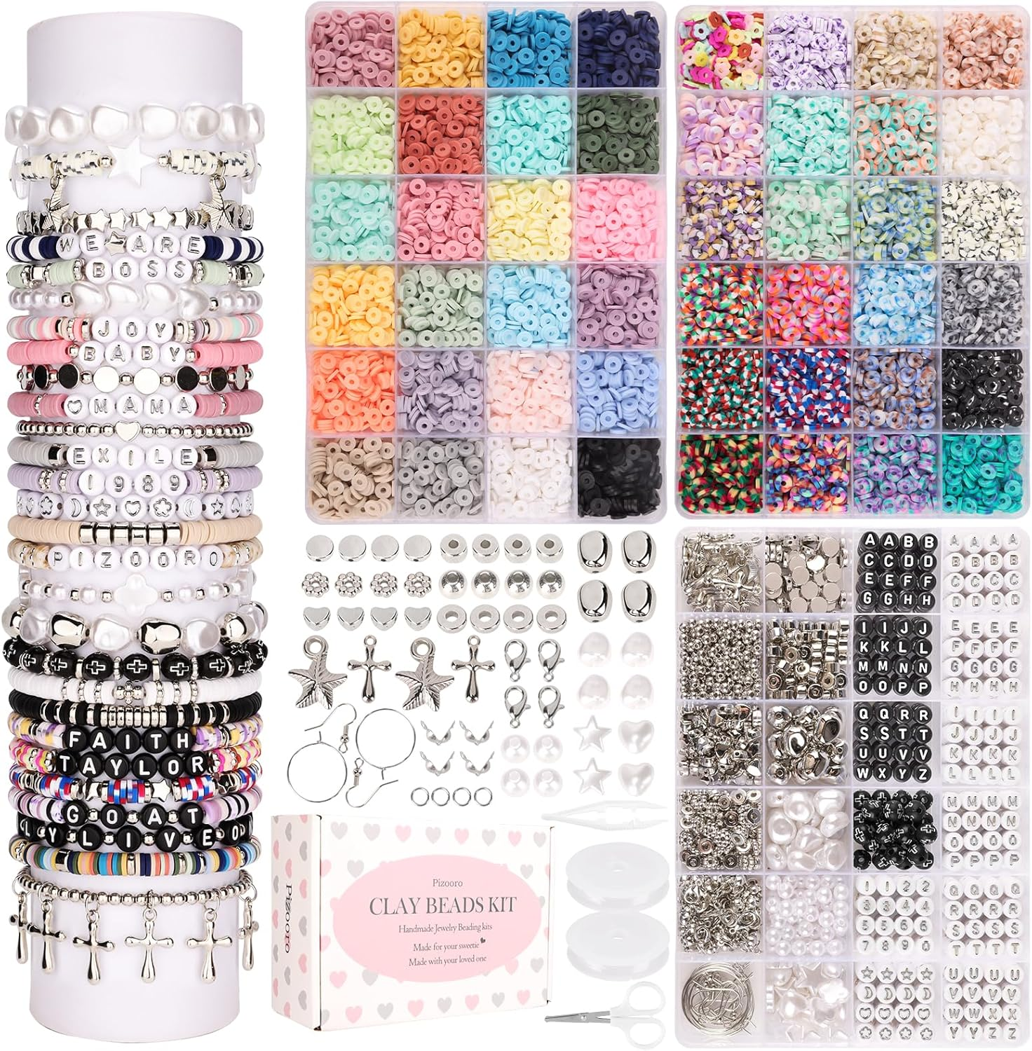 DIY Bracelet Kit with Clay & Letter Beads, Elastic String, 3 Pack-image