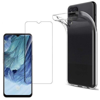 For OPPO F17 TEMPERED GLASS SCREEN PROTECTOR + CLEAR SILICONE TPU CASE COVER