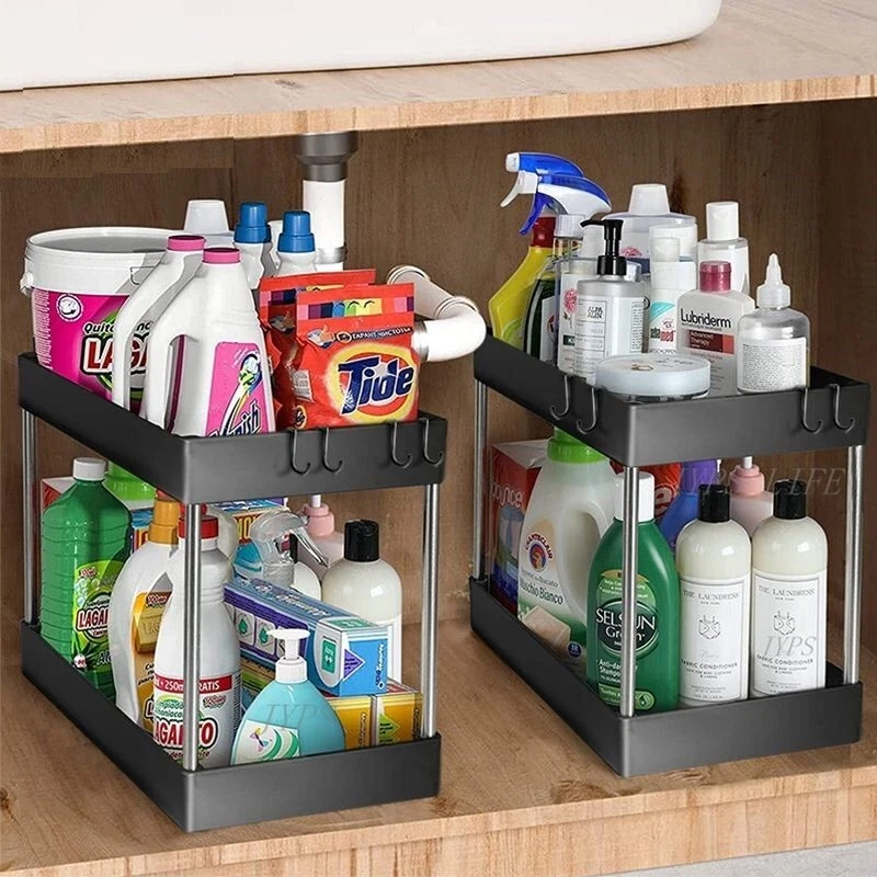 Under Sink Storage Organizer 2 Tier Drawer Multipurpose Rack