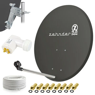 ZEHNDER TEENDER impianto satellitare digitale 80 cm specchio parabola + cavo Quad LNB 50 m HDTV HD d