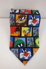 Vintage 1997 Looney Tunes Stamp Tie Mens Black Cartoon Characters Bugs USPS