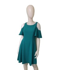 ELIZA J Green Short Flutter Sleeves Cold Shoulder Fit/Flare Dress-6