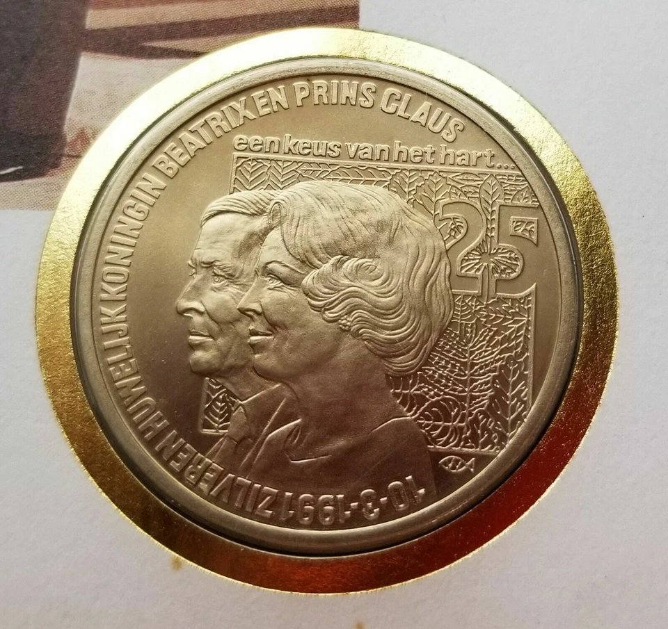 [SJ] Netherlands Queen Beatrix Prince Claus´s Silver Wedding 1991 FDC coin cover - Image 2 of 4