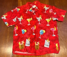 Halekulani Mens Mixed Drink, Surf Board Hawaiian Button-Down Shirt Red Size 2XL