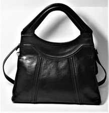 CREAZIONI ROBERTO VINTAGE GENUINE LEATHER HANDBAG CONVERTIBLE BLACK SHOULDER BAG
