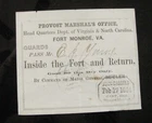 CIVIL WAR PASS BELLE BOYD'S JAILOR JOHN CASSSELS 11TH PENN CAVALRY FORT MONROE