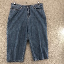 LL Bean Jeans Womens 16 Petite Blue Medium Wash Denim Crop Capri Casual Classic