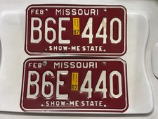 Missouri License Plate Pair of License Plates 1987 B6E 440 February