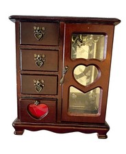 Wood Jewelry Box Brown Mirrored Glass Door 4 ...