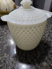 Vintage Anchor Hocking Hobnail Milk Glass Ice Bucket Lidded Canister Cookie Jar