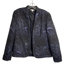 Coldwater Creek Womens Navy Blue Black Paisley Brocade Open Front Jacket S 6-8