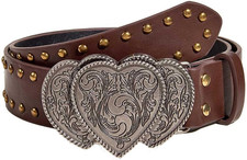Cowboys Western Belt for Women Men Heart Buckle Y2K Cowgirls Leather Belt for Je
