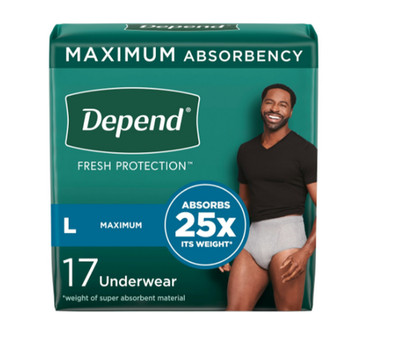 Depend Fit-Flex Incontinence Underwear for Men, Maximum Absorbency, L, Grey 17ct