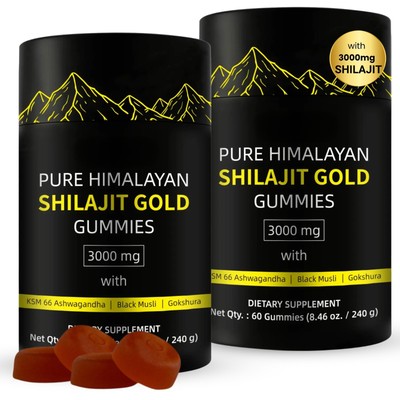 2 Pack Pure Himalayan Shilajit Gummies 120 Count Fulvic Acid Energy Stamina Lab