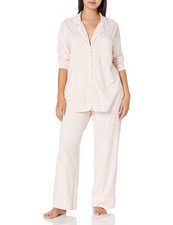 Pale Pink Cotton Modal Pajama Set, Long Sleeve Top  Full-Length Pants, S