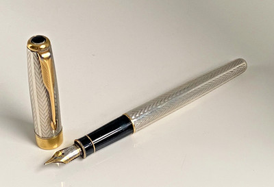 Vintage Parker Sonnet Fougere Füllfederhalter 18kt Goldfeder massiv Silber Fasskappe