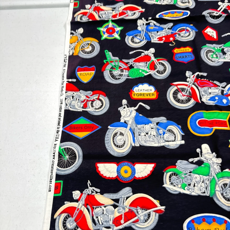 Tela Cranston Motocicletas Cerdos Negro Acolchado Algodón 36x43 1 Yarda Foto 3 de 4