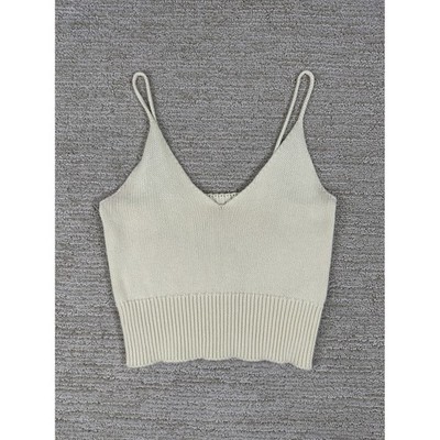 Made in Italy 100% Cotton Knit V-Neck Camisole Crop Top Cream Off-White Small