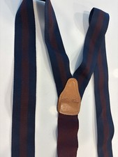 Vintage Brooks Brothers Suspenders Navy Maroon Y Leather Made In England