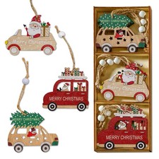Varihum Rustic Wooden Christmas Ornaments Set, Farmhouse Natural Cars-9pcs