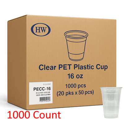 Ecopax PECC-16 Clear PET Plastic Cold Cups, 16 oz, 98mm Rim, 1000/Case