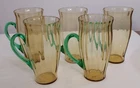 5 Steuben URANIUM Glass Lemonade HANDLED Optic Amber ICED TEA Tumblers SIGNED