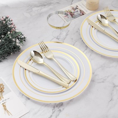 VIP Sier Dinnerware Set for 100 Guests, Plastic Plates for Party,