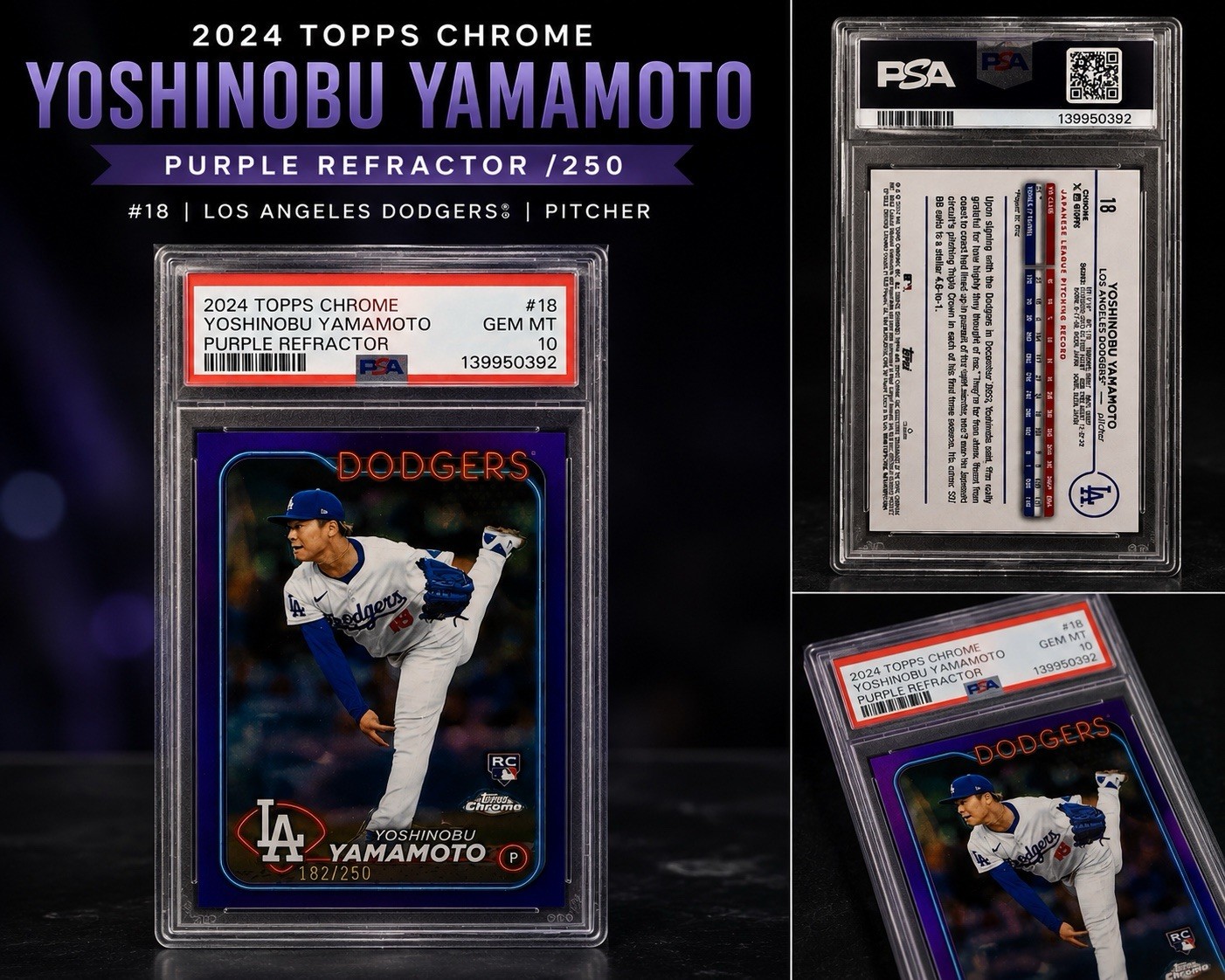 2024 Topps Chrome - Yoshinobu Yamamoto #18 Purple Refractor /250 (RC)