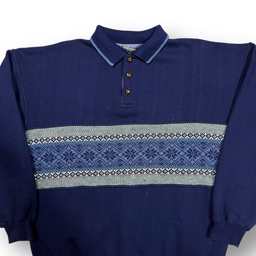 Johnny Coburn Navy Geometric Collared Sweater Size Medium - Picture 2 of 6