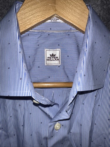Peter Millar Blue Check Summer Comfort Button Down Long Sleeve Shirt Men's Large - Imagen 2 de 5