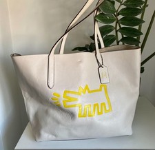 Coach x Keith Haring City Tote Skórzana kreda Duża szczekająca pies Rzadka F11767 W bardzo dobrym stanie