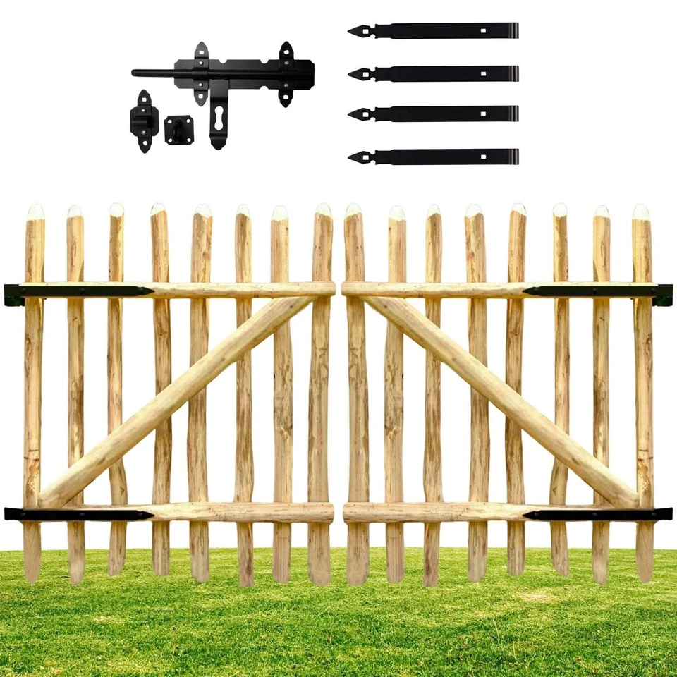 Cancello da giardino rustico in legno di nocciolo 1 o 2 ante + cerniere - Immagine 2 di 4